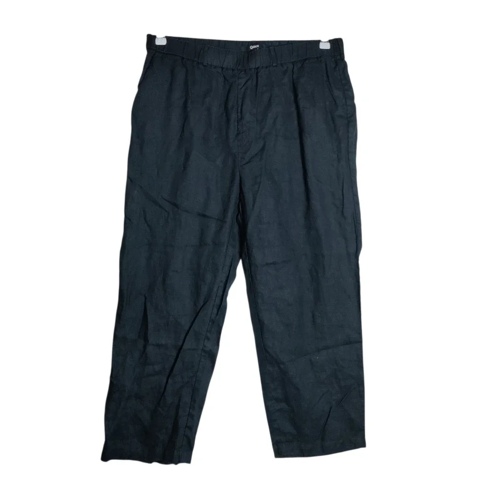 Quince Black 100% European Linen Elastic Waist Straight Leg Pants Large